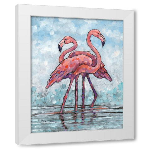 Impressions of Flamingos III White Modern Wood Framed Art Print by Brent, Paul