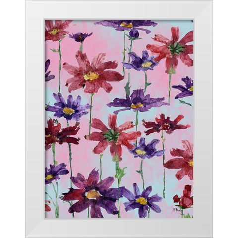 Floral Cascade II White Modern Wood Framed Art Print by Brent, Paul