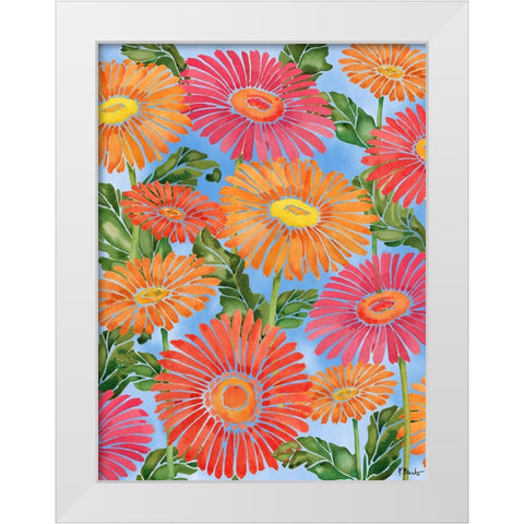 Gerber Daisy Cascade White Modern Wood Framed Art Print by Brent, Paul