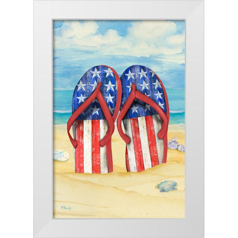 Americana Beach Flip Flops Vertical I White Modern Wood Framed Art Print by Brent, Paul