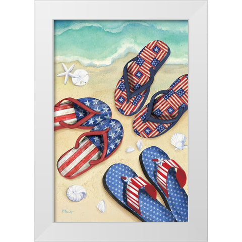 Americana Beach Flip Flops Vertical II White Modern Wood Framed Art Print by Brent, Paul