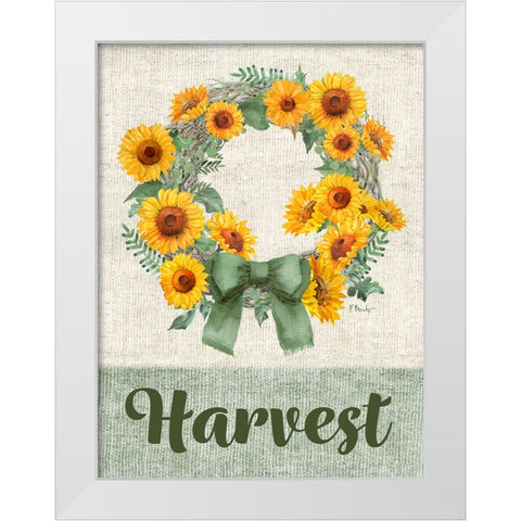 Sage Sunflowers Wreath Vertical White Modern Wood Framed Art Print by Brent, Paul