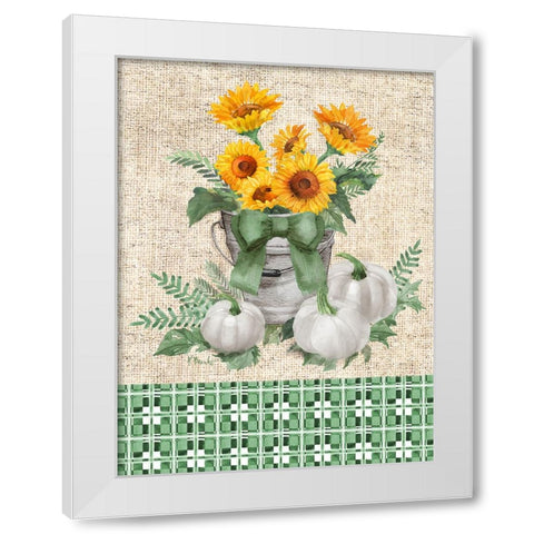 Sage Sunflower Bucket Vertical White Modern Wood Framed Art Print by Brent, Paul