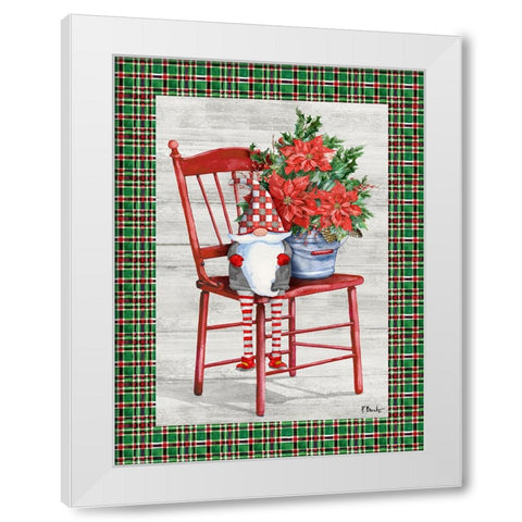 Poinsettia Gnome Vertical I White Modern Wood Framed Art Print by Brent, Paul
