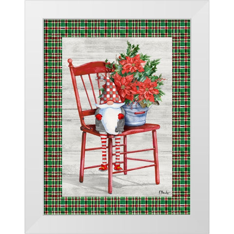 Poinsettia Gnome Vertical I White Modern Wood Framed Art Print by Brent, Paul