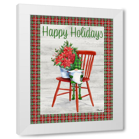 Poinsettia Gnome Vertical II White Modern Wood Framed Art Print by Brent, Paul
