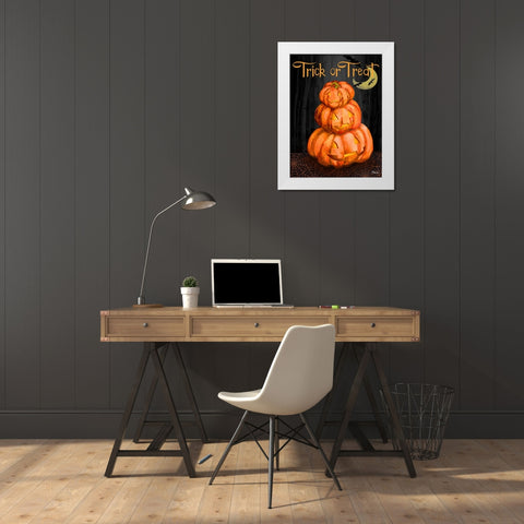 Spooky Jack OLanterns Vertical White Modern Wood Framed Art Print by Brent, Paul