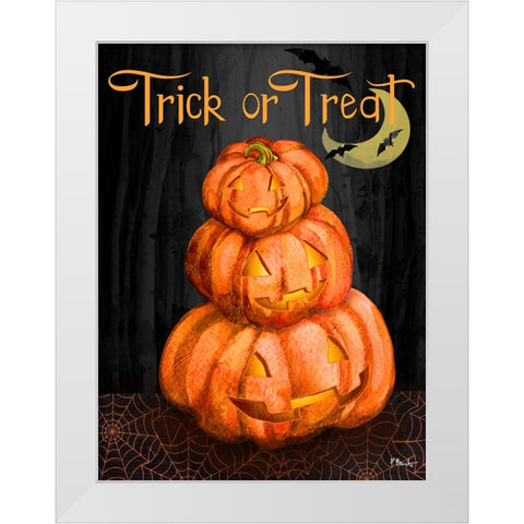 Spooky Jack OLanterns Vertical White Modern Wood Framed Art Print by Brent, Paul