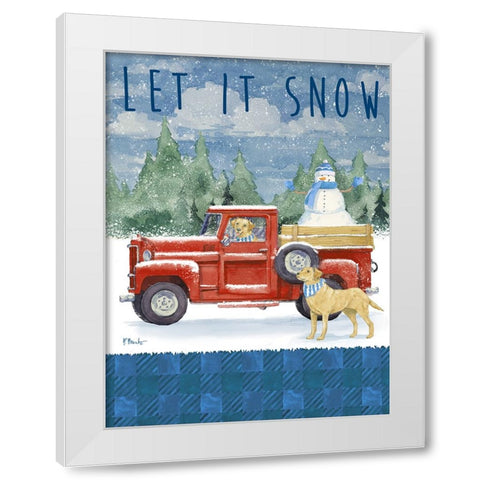 Snowman and Pups Truck Vertical White Modern Wood Framed Art Print by Brent, Paul