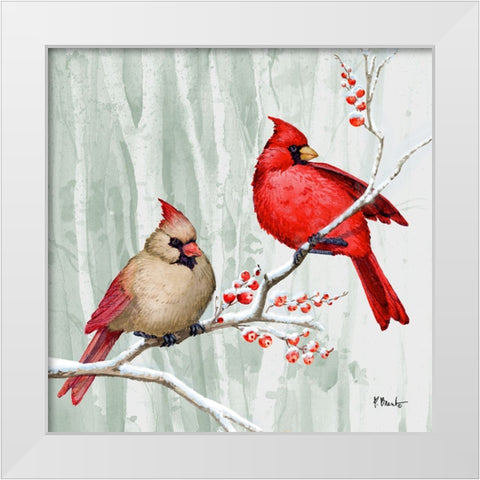 Snowy Cardinals I White Modern Wood Framed Art Print by Brent, Paul