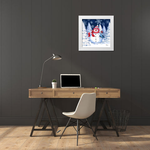 Icy Snowman VI - Navy White Modern Wood Framed Art Print by Brent, Paul