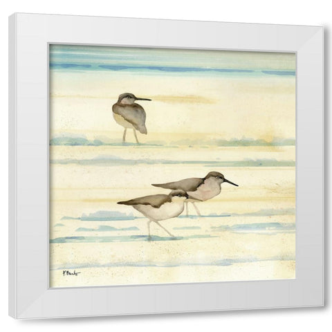 Oceanside Sandpipers I White Modern Wood Framed Art Print by Brent, Paul