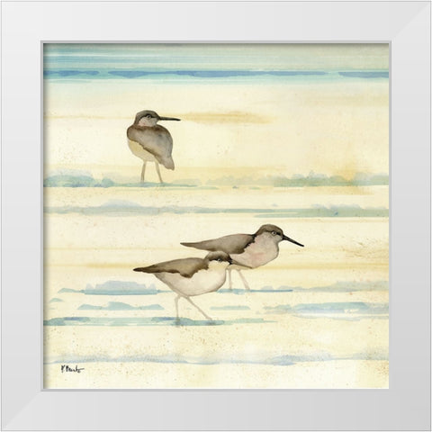 Oceanside Sandpipers I White Modern Wood Framed Art Print by Brent, Paul