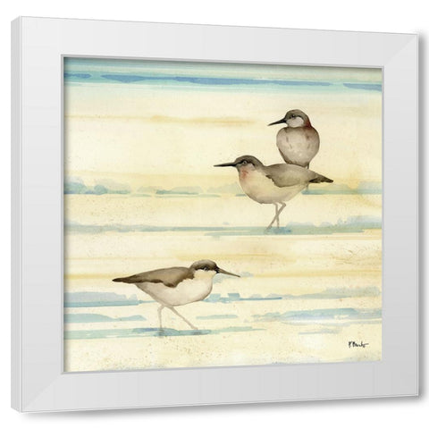 Oceanside Sandpipers II White Modern Wood Framed Art Print by Brent, Paul