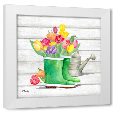 Floral Rain Boots III White Modern Wood Framed Art Print by Brent, Paul