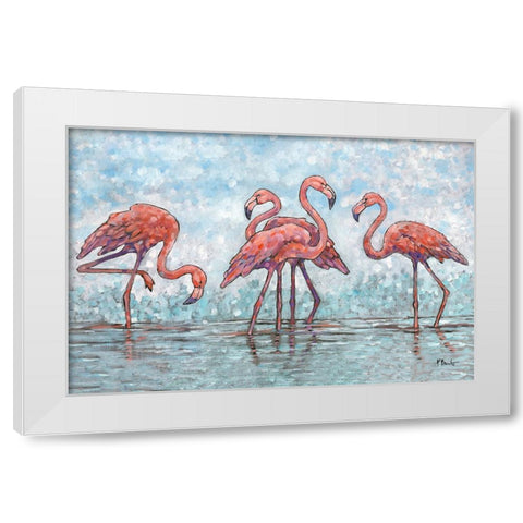 Impressions of Flamingos Horizontal White Modern Wood Framed Art Print by Brent, Paul