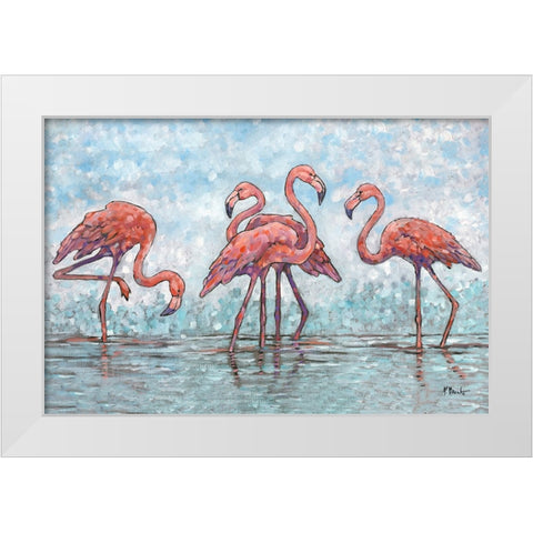 Impressions of Flamingos Horizontal White Modern Wood Framed Art Print by Brent, Paul