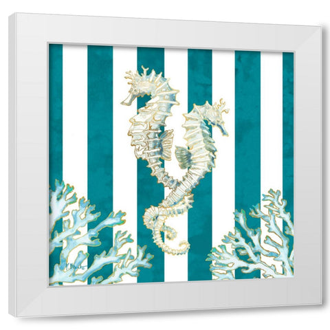 Lined Seahorse - Teal White Modern Wood Framed Art Print by Brent, Paul