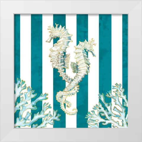 Lined Seahorse - Teal White Modern Wood Framed Art Print by Brent, Paul