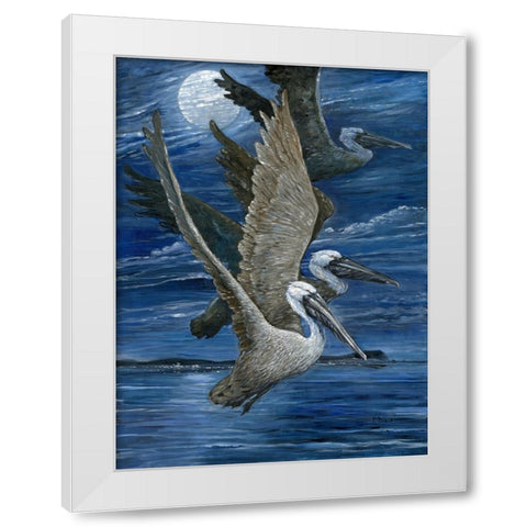 Pelican Nocturne White Modern Wood Framed Art Print by Brent, Paul