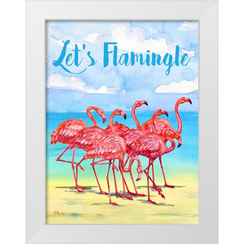 Hilo Flamingos Vertical - Beach White Modern Wood Framed Art Print by Brent, Paul