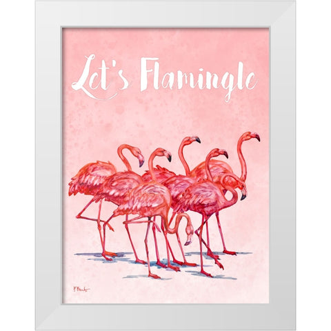 Hilo Flamingos Vertical White Modern Wood Framed Art Print by Brent, Paul