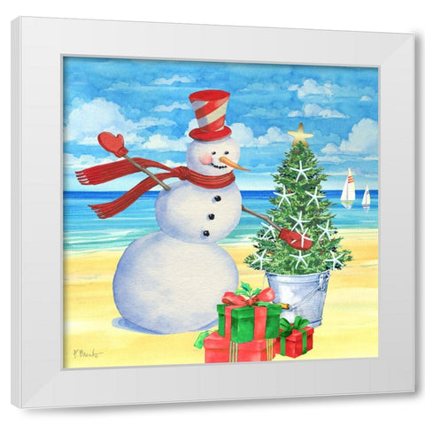 Snowman Beach I White Modern Wood Framed Art Print by Brent, Paul