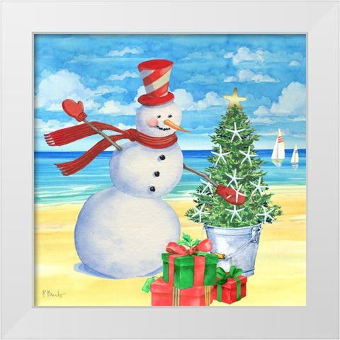Snowman Beach I White Modern Wood Framed Art Print by Brent, Paul