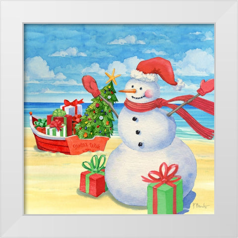 Snowman Beach II White Modern Wood Framed Art Print by Brent, Paul