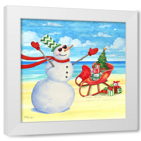 Snowman Beach III White Modern Wood Framed Art Print by Brent, Paul