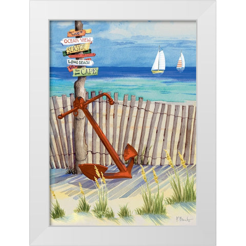 Beach Signs Anchor Vertical White Modern Wood Framed Art Print by Brent, Paul