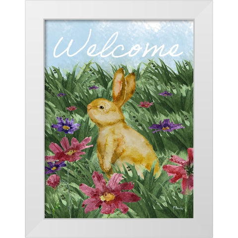 Sweet Bunny Field Vertical White Modern Wood Framed Art Print by Brent, Paul