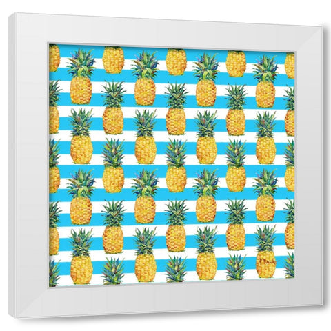 Kona Pineapple Repeat II - Azul Stripe White Modern Wood Framed Art Print by Brent, Paul