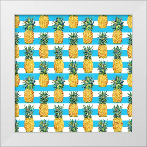 Kona Pineapple Repeat II - Azul Stripe White Modern Wood Framed Art Print by Brent, Paul