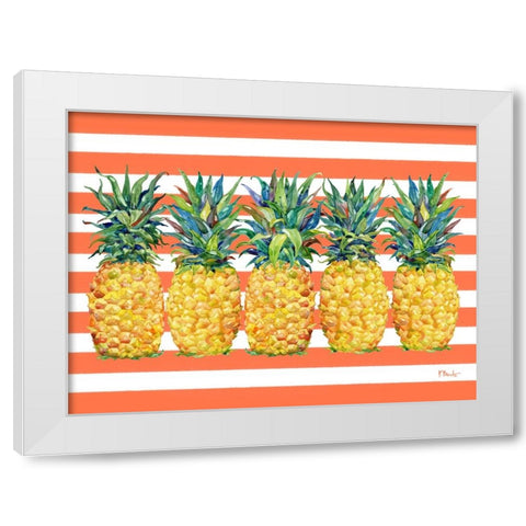 Kona Pineapple Horizontal - Coral Stripe White Modern Wood Framed Art Print by Brent, Paul