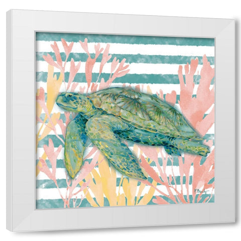 Aka Sea Turtle - Seaweed White Modern Wood Framed Art Print by Brent, Paul