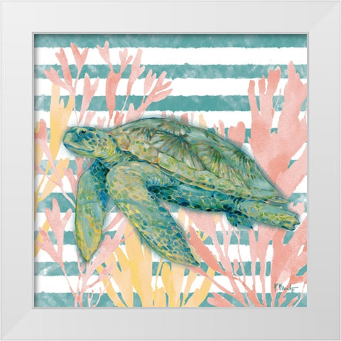 Aka Sea Turtle - Seaweed White Modern Wood Framed Art Print by Brent, Paul