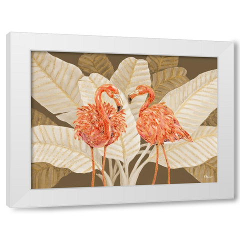 Martinique Flamingo Horizontal - Palms White Modern Wood Framed Art Print by Brent, Paul