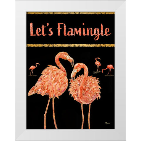 Martinique Flamingos Vertical - Black White Modern Wood Framed Art Print by Brent, Paul