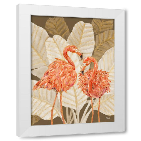 Martinique Flamingos Vertical - Palms White Modern Wood Framed Art Print by Brent, Paul