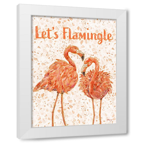 Martinique Flamingos Vertical - Terrazzo White Modern Wood Framed Art Print by Brent, Paul