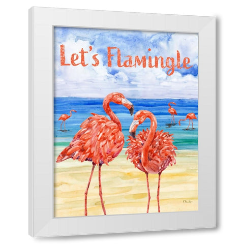 Martinique Flamingos Vertical White Modern Wood Framed Art Print by Brent, Paul