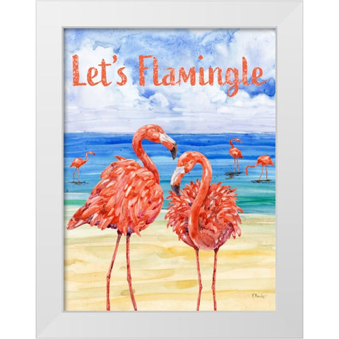 Martinique Flamingos Vertical White Modern Wood Framed Art Print by Brent, Paul