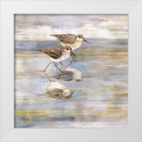 Golden Sandpipers I White Modern Wood Framed Art Print by Brent, Paul