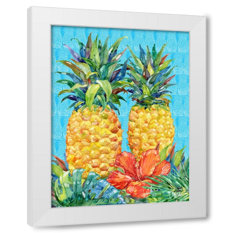Kona Pineapple and Hibiscus Vertical White Modern Wood Framed Art Print by Brent, Paul