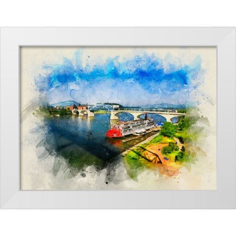 Bridge To Lookout Color Watercolor White Modern Wood Framed Art Print by Lee, Rachel