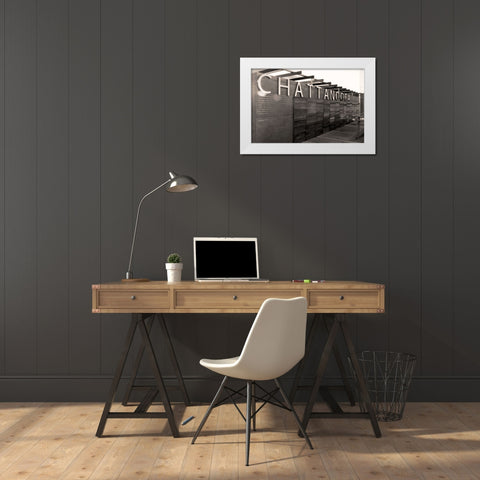Chatt Pier Sign Sepia Glamour White Modern Wood Framed Art Print by Lee, Rachel