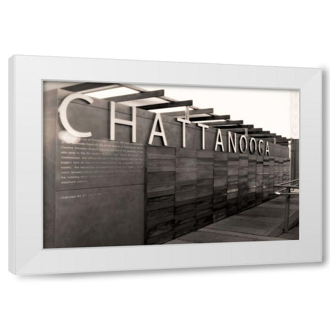 Chatt Pier Sign Sepia Glamour White Modern Wood Framed Art Print by Lee, Rachel