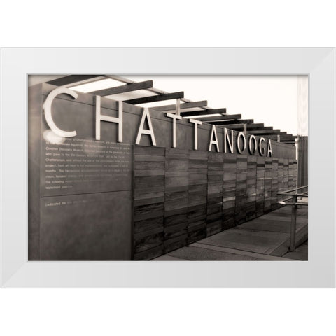 Chatt Pier Sign Sepia Glamour White Modern Wood Framed Art Print by Lee, Rachel