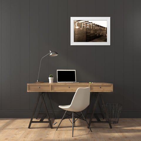 Chatt Pier Sign Sepia Glamour Saturated White Modern Wood Framed Art Print by Lee, Rachel